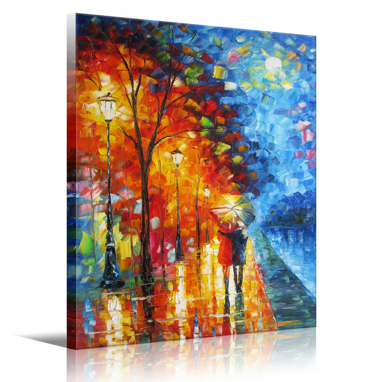 Wall Art Romantic Oil Painting "lovers walk on the side of the lake" - Click Image to Close